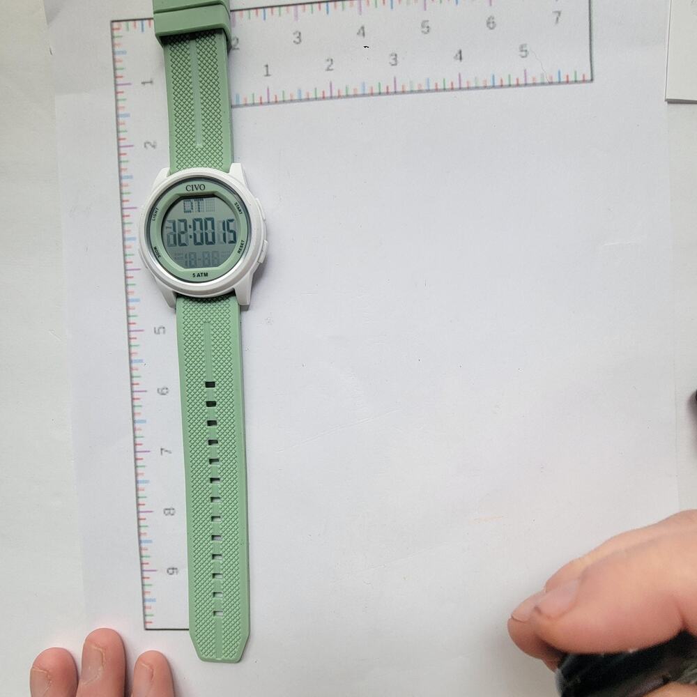 CIVO Womens Watch Green Dial White Case Green Silicone Strap Digital Sport 50m